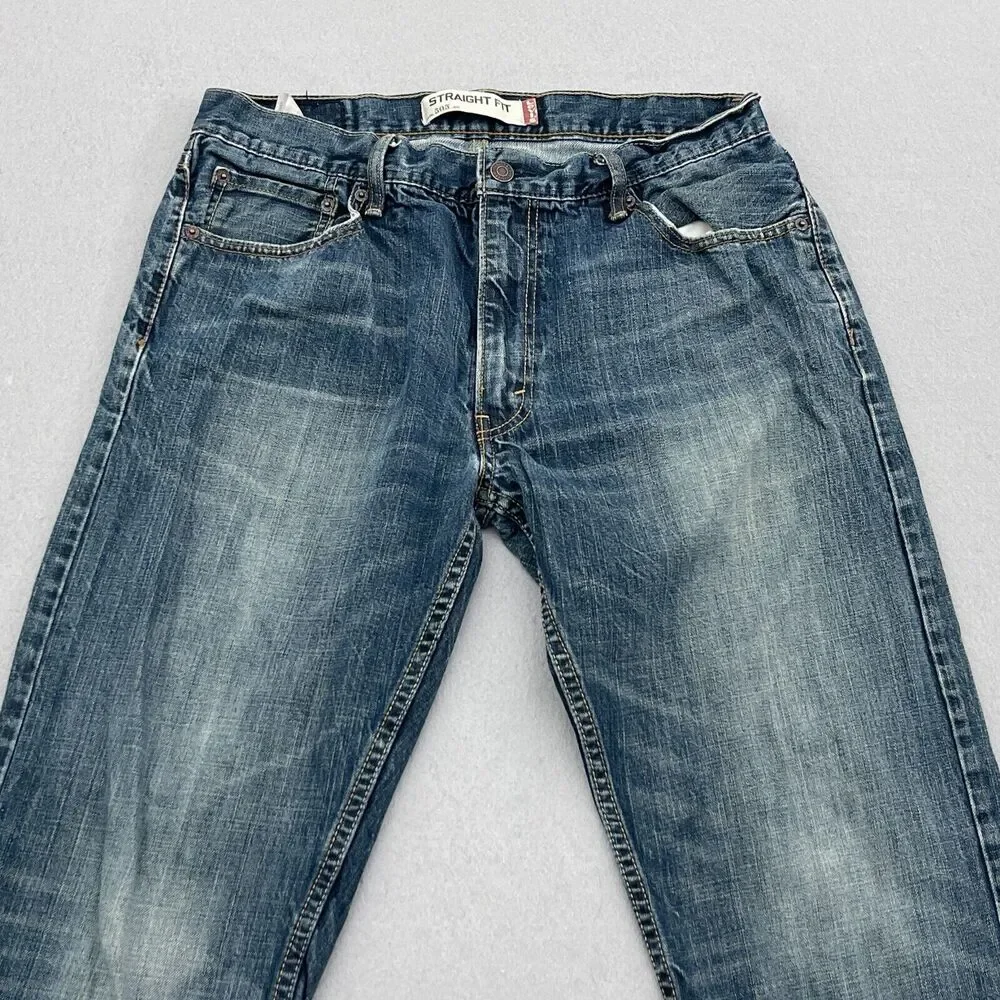 Vintage Levi's 505 Jeans Men 34x30 Straight Fit‎ Blue Whiskered Faded Denim